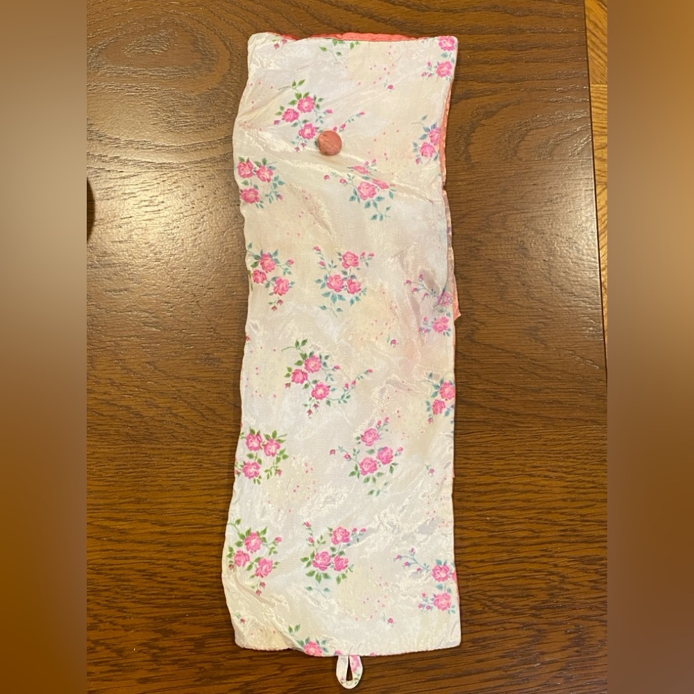 Vintage Floral and Bright pink satin hosiery bag